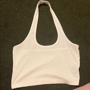 White Ribbed Halter Crop Top